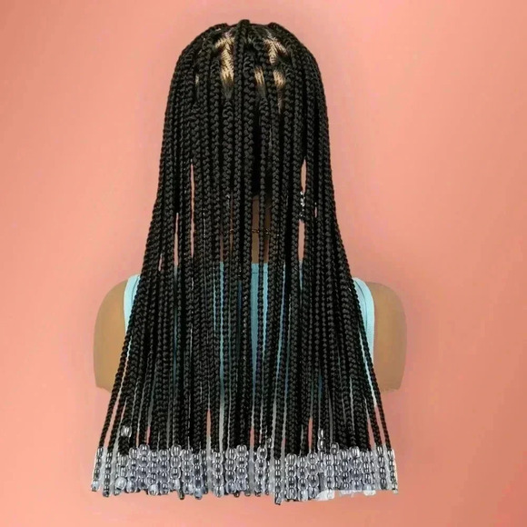 Knotless Box Braids,  full lace braided wig with bead Natural Baby Hair, 20 " - Picture 2 of 9